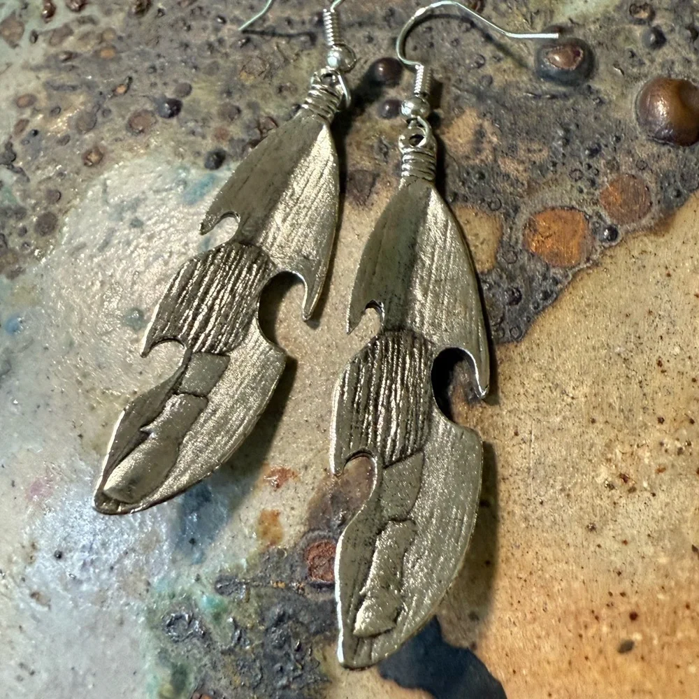 Silver Feather Earrings with Turquoise Accents